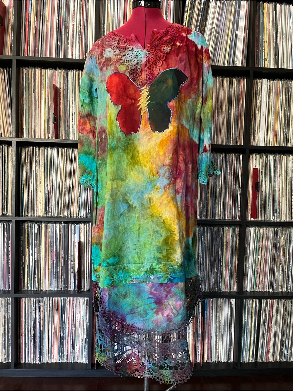 Linen bolterfly gown ice dyed vintage kurta stealie grateful ❤️⚡️🦋 sphere 💀 dead